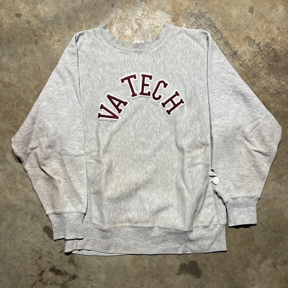 Vintage 80s Virginia Tech Grey Champion Reverse Weave Warmup